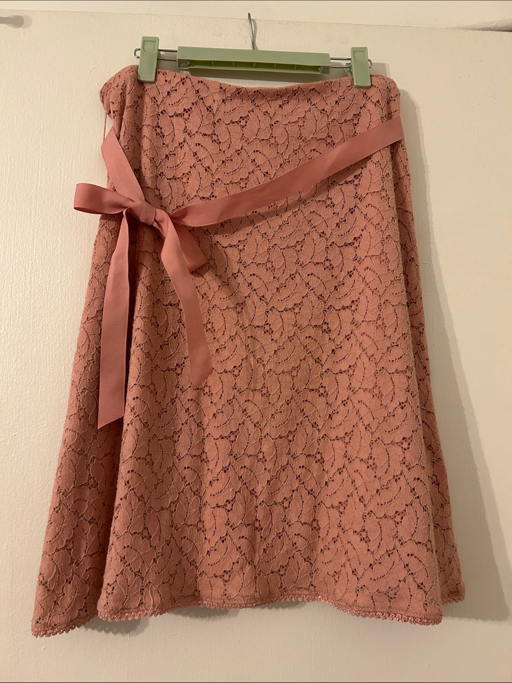Lace A-Line Skirt with Side Tie in Dusty Rose